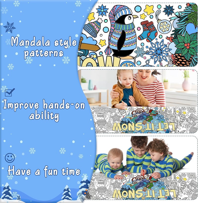 Dvbonike Jumbo Winter Mandala Coloring Poster Giant Let It Snow Color-in Paper Poster DIY Drawing Blank Doodle Art Banner 55.1 x 23.6 inch Decoration, Home School Activity Party Supplies for Kids - Image 5